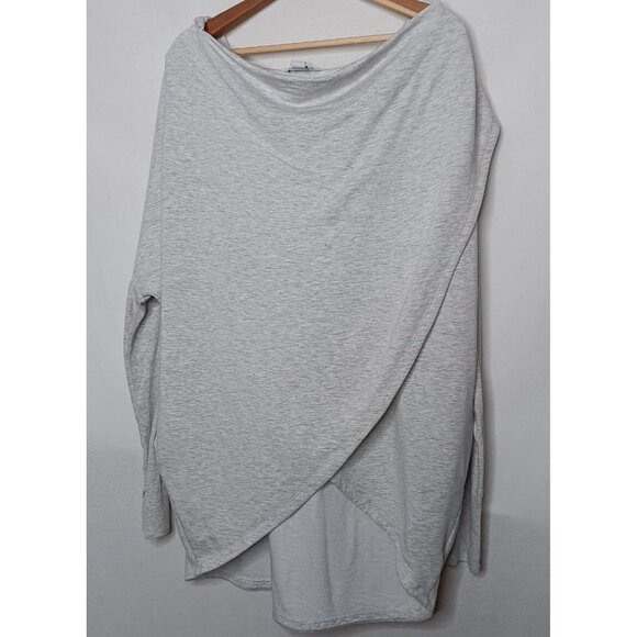 Athleta Tops - Athleta Womens Large Purana Wrap Sweatshirt Gray Heather Ribbed Long Sleeve Top